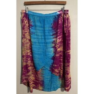 Earthbound Womens Skirt Medium Colorful Tie Dye High Low Hem Pull On Artsy Boho